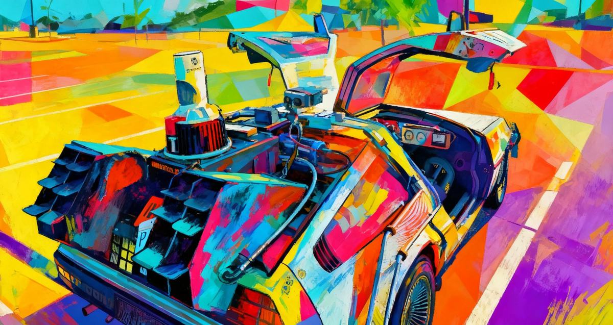 A creatively styled DeLorean referred to as the Delorean of Art