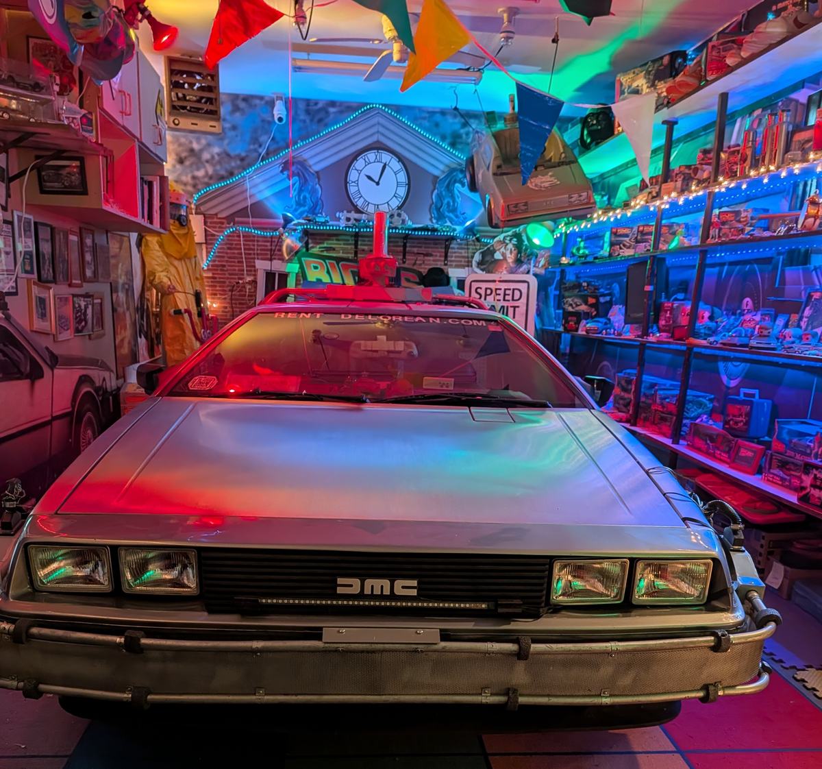 Screen-accurate DeLorean Time Machine in a Back to the Future museum display