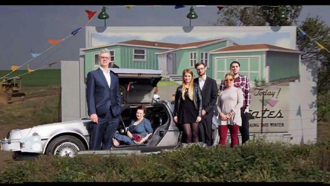 Wedding with a Back To The Future back drop