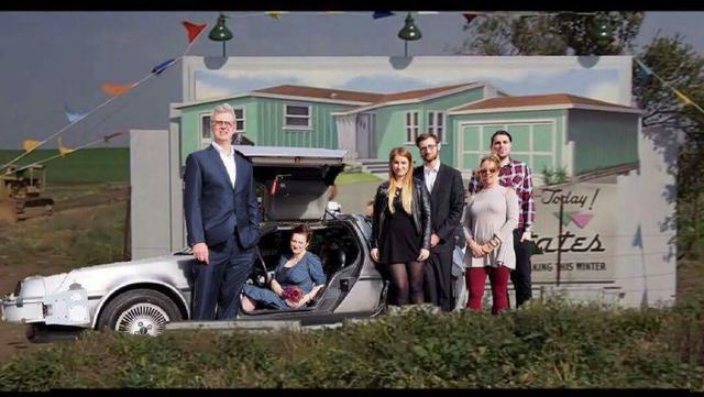 Wedding with a Back To The Future back drop