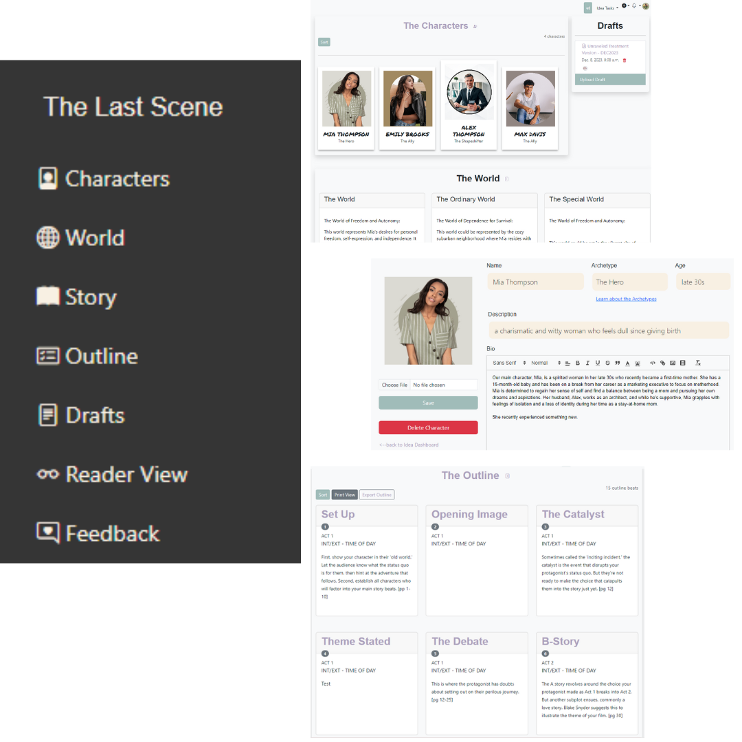 A photo image of a woman at her laptop working on her screenplay with a drawing of a lightbulb illuminating an idea in her imagination. 