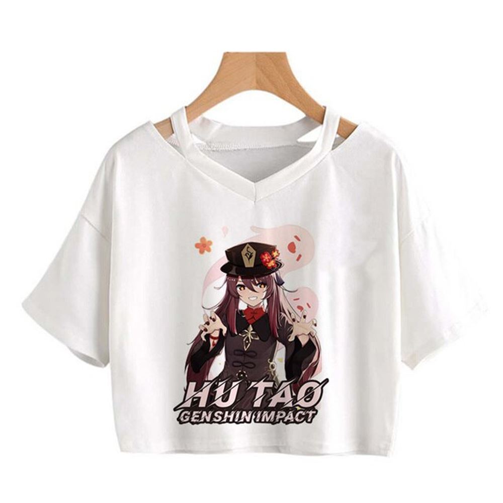 Genshin-croptop-t-shirts-hu-tao-anime-printing-harajuku-shirt - Full Size To 5xl