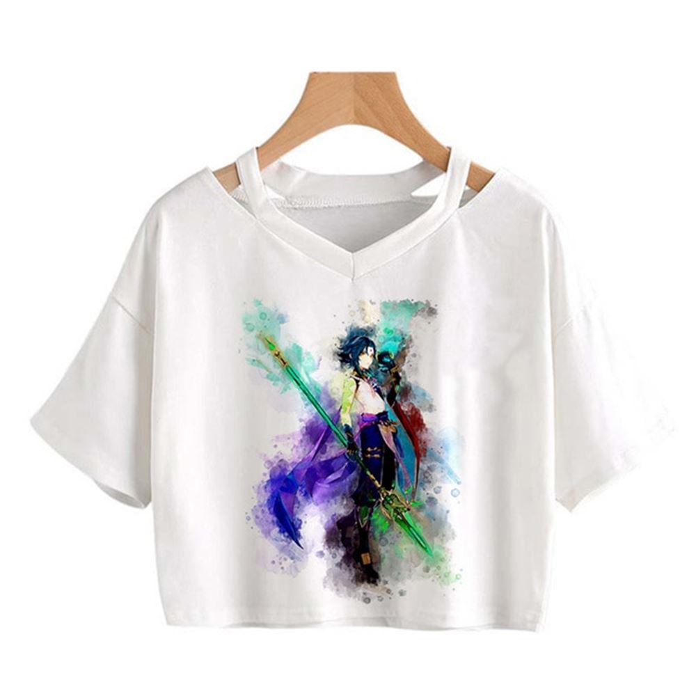 Genshin-croptop-t-shirts-xiao-printing-harajuku-shirt - Full Size To 5xl