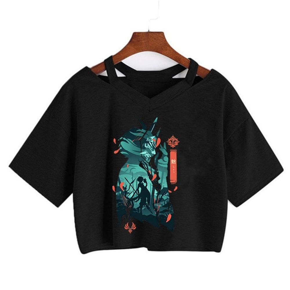 Genshin-croptop-t-shirts-xiao-shadow-harajuku-shirt - Full Size To 5xl