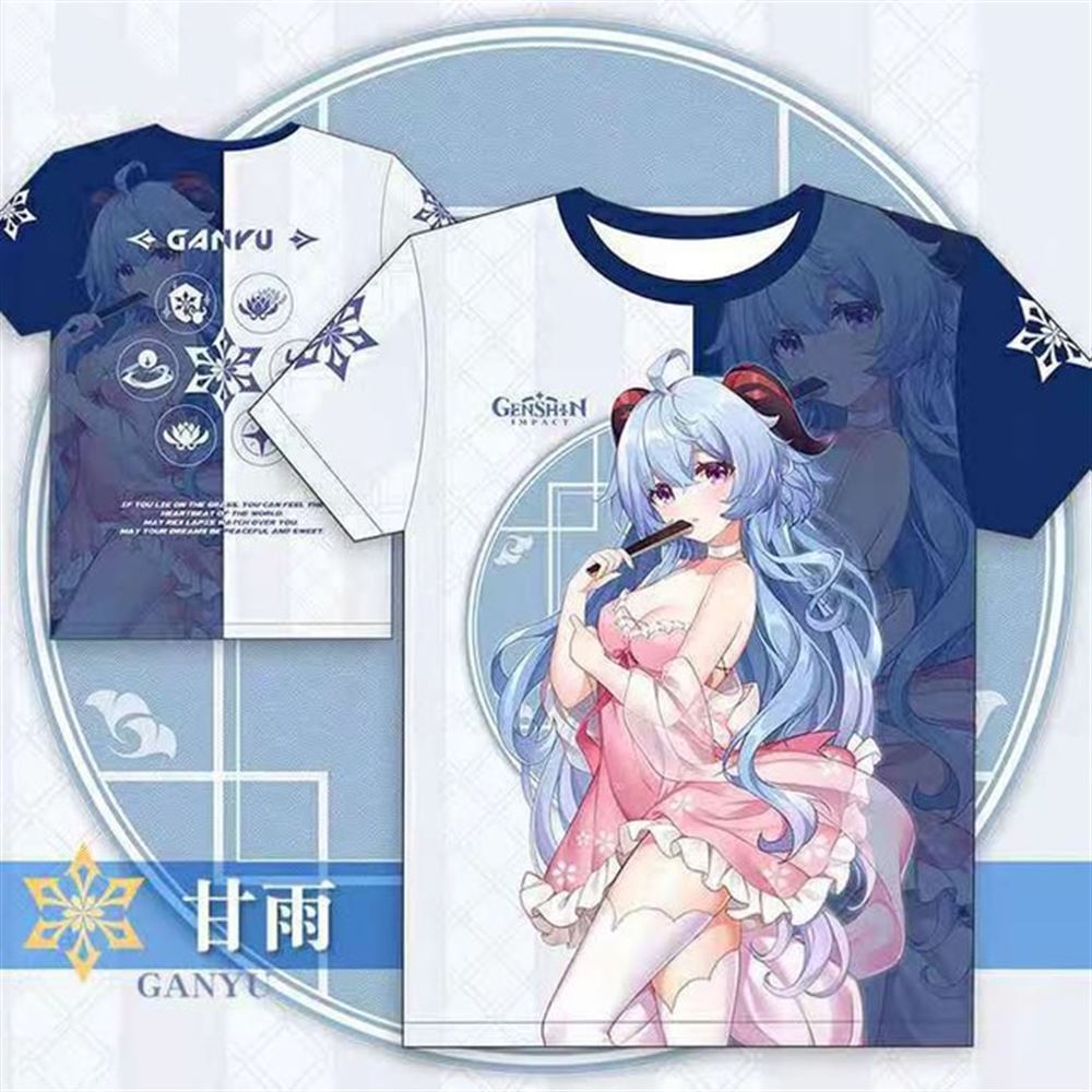 Genshin-t-shirts-anime-kawaii-ganyu-3d-printing-t-shirt - Full Size To 5xl