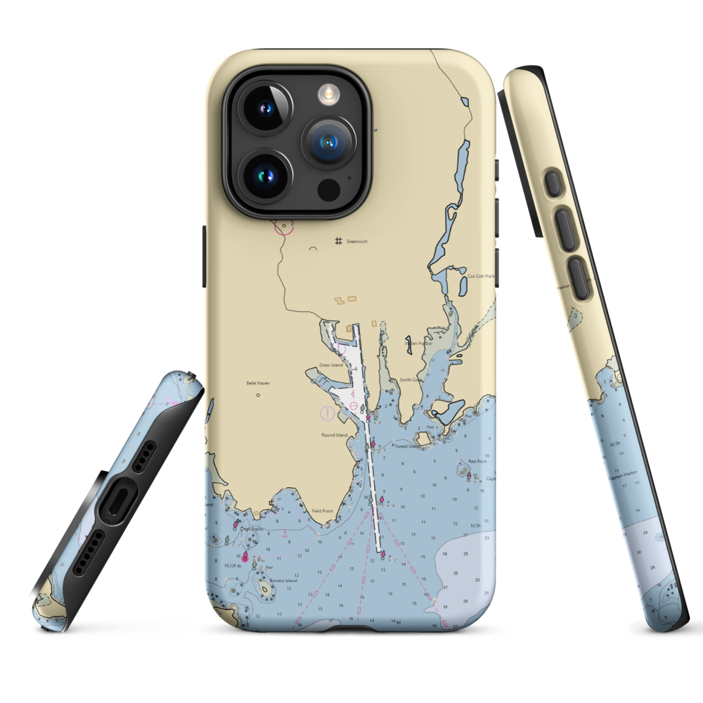 Delamar Greenwich Harbor (Greenwich, CT) NOAA Chart  Tough iPhone Case iPhone 15 Pro Max model shown