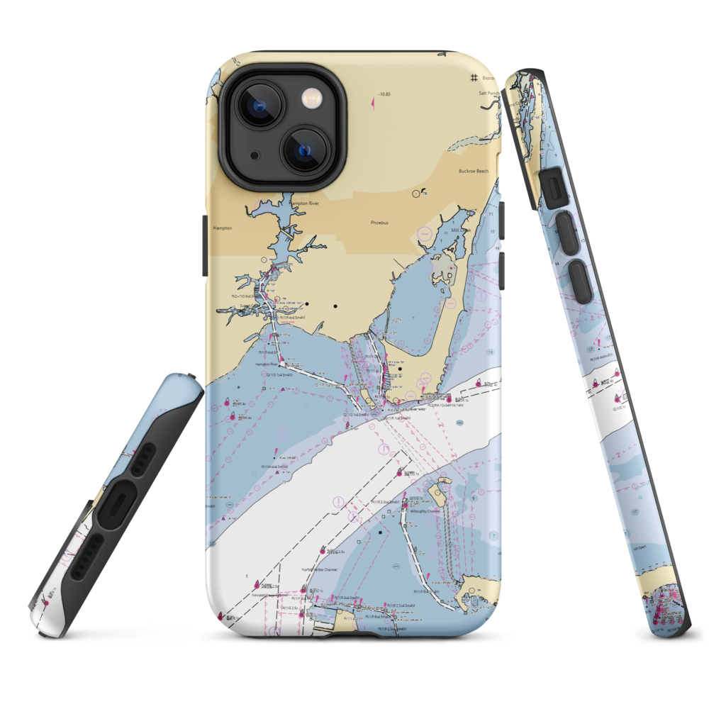 Safe Harbor Bluewater (Hampton, VA) NOAA Chart  Tough iPhone Case iPhone 14 Plus model shown