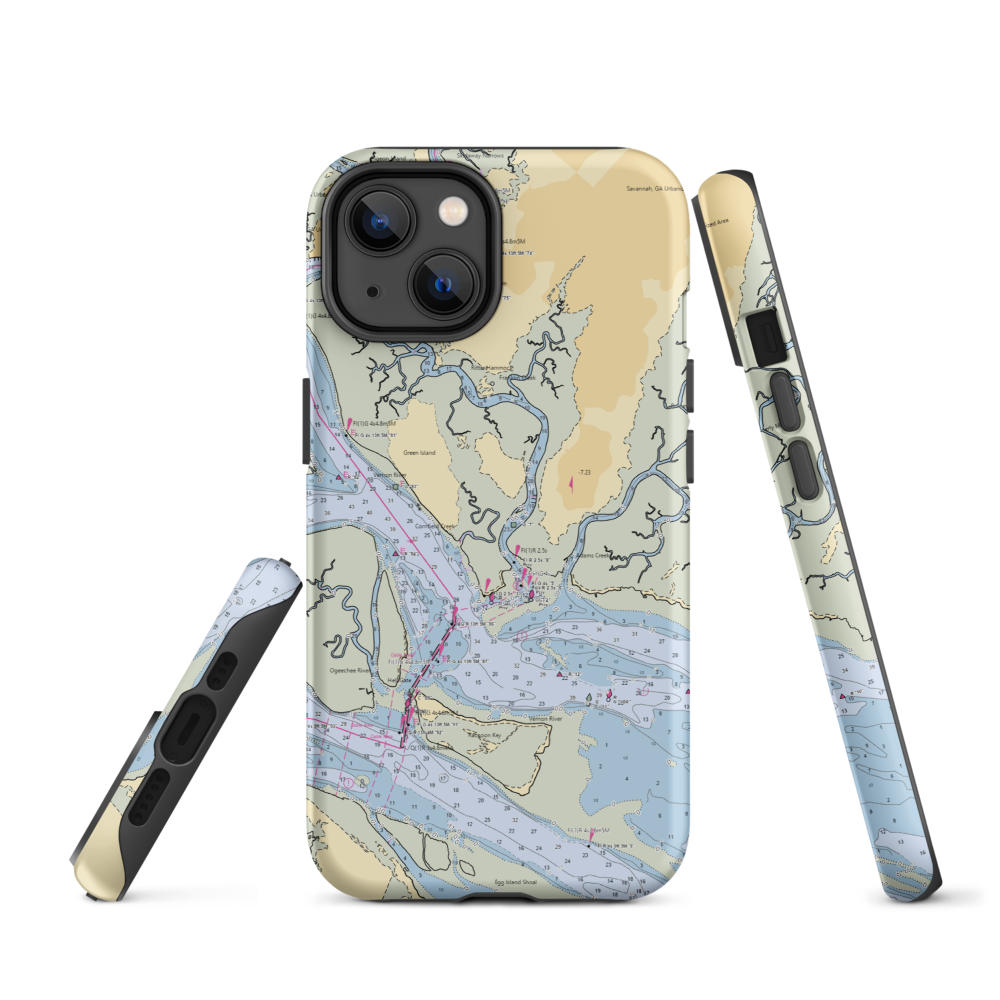 Delegal Creek Marina (Savannah, GA) NOAA Chart  Tough iPhone Case iPhone 14 model shown