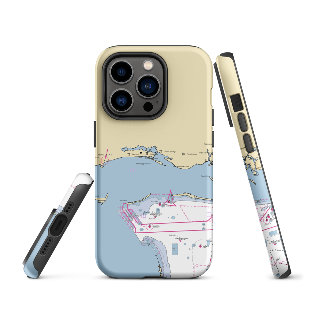 Fort Bayou Marina (Gautier, MS) NOAA Chart  Tough iPhone Case iPhone 14 Pro model shown