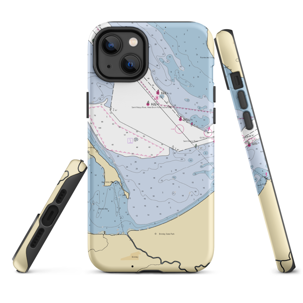 Chippewa landing of Bay Mills (Sault Sainte Marie, MI) NOAA Chart  Tough iPhone Case iPhone 14 Plus model shown