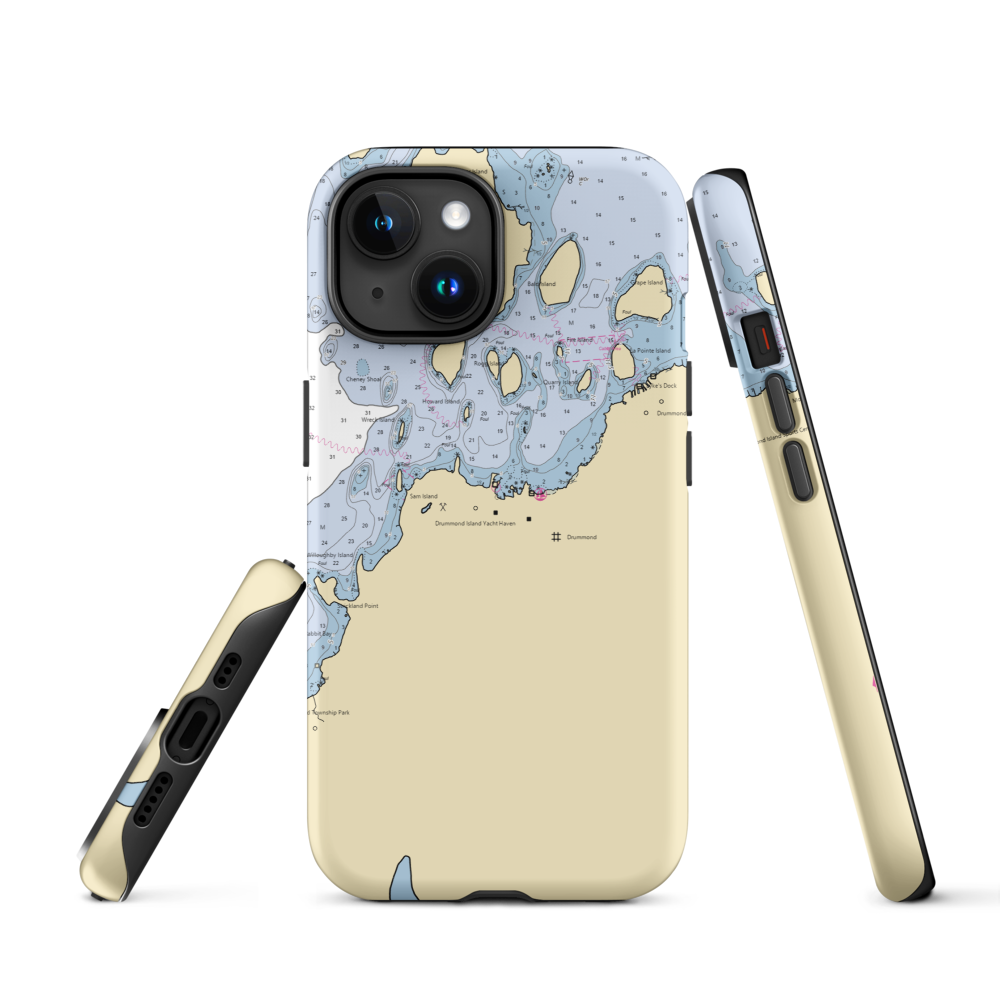 Drummond Island Yacht Haven, Inc. (Drummond Island, MI) NOAA Chart  Tough iPhone Case iPhone 15 model shown