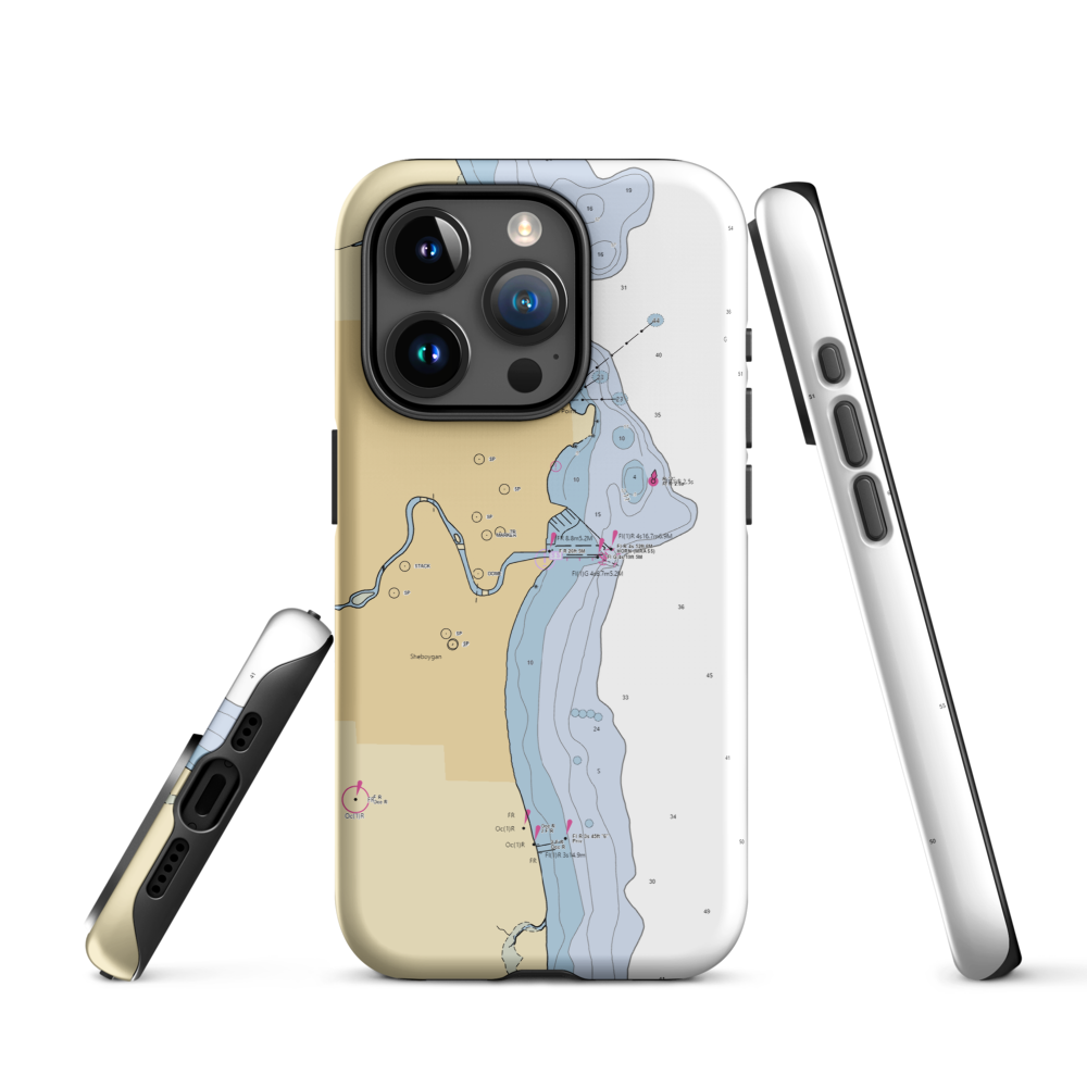 Sheboygan Yacht Club (Kohler, WI) NOAA Chart  Tough iPhone Case iPhone 15 Pro model shown