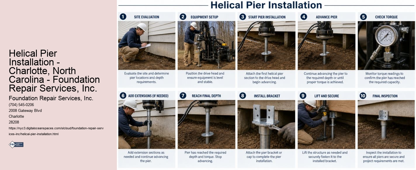 Helical Pier Installation - Charlotte, North Carolina - Foundation Repair Services, Inc.