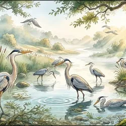 Herons playing in river
