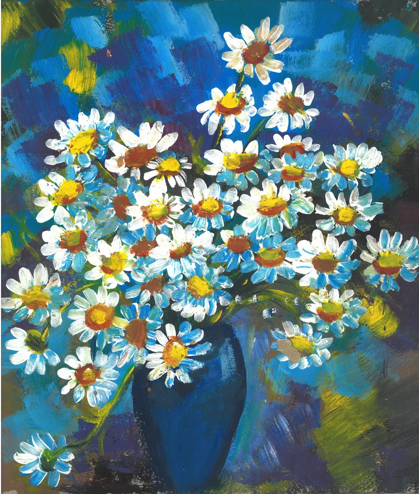 "Daisies in a Blue Vase"