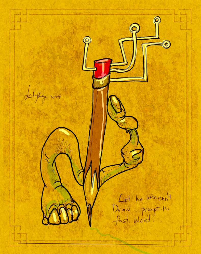 let he who can draw, prompt the first word