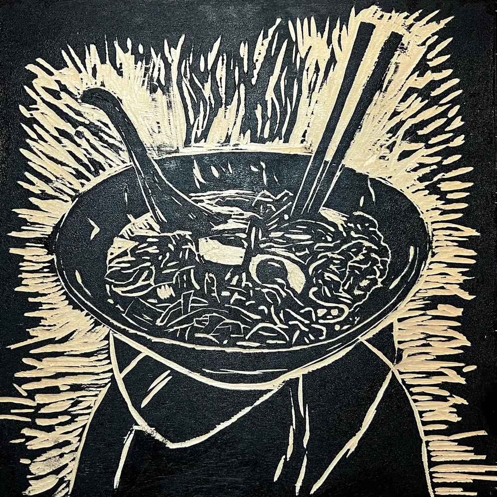 Shabu Shabu Head (Inked Woodblock)