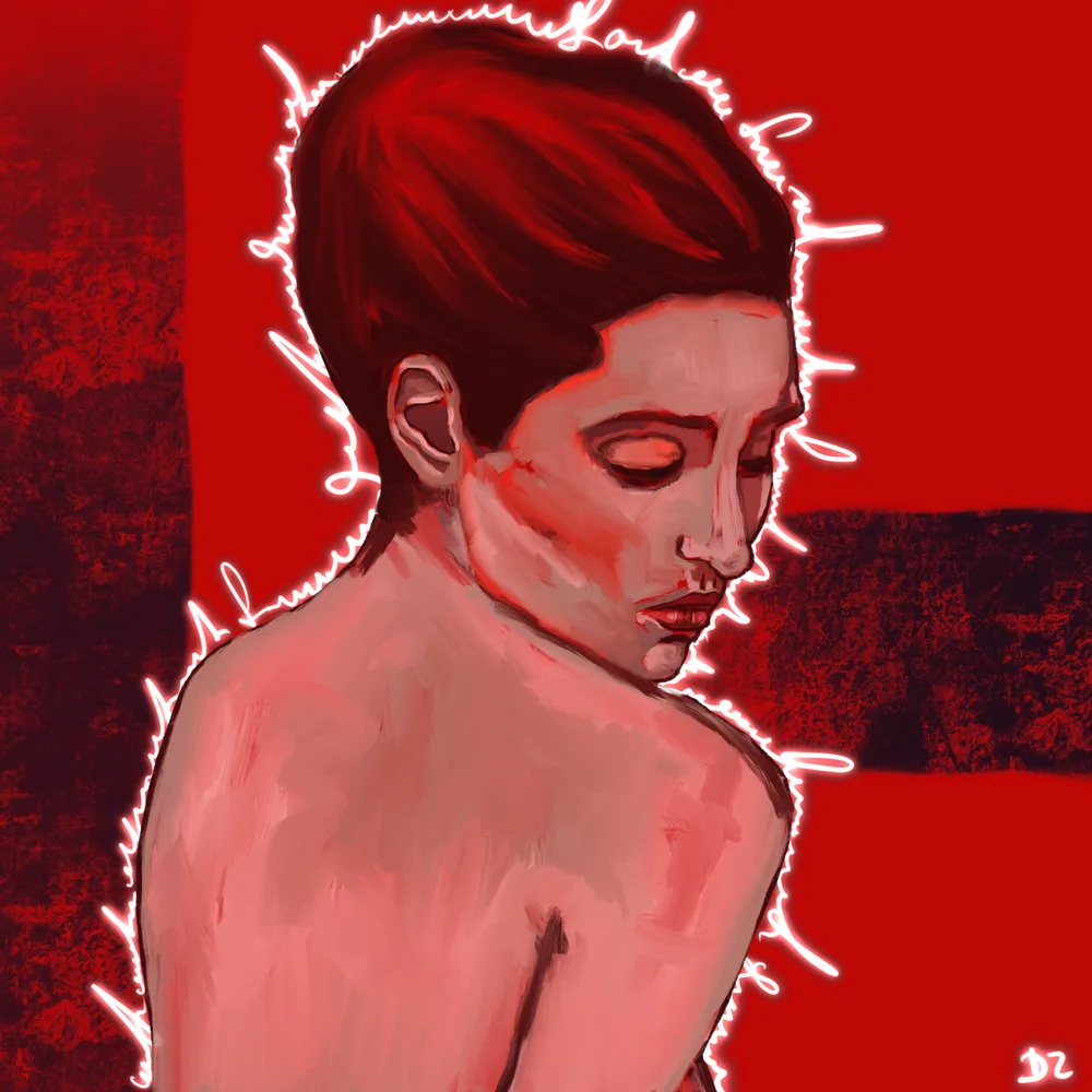 Woman in red. Fire
