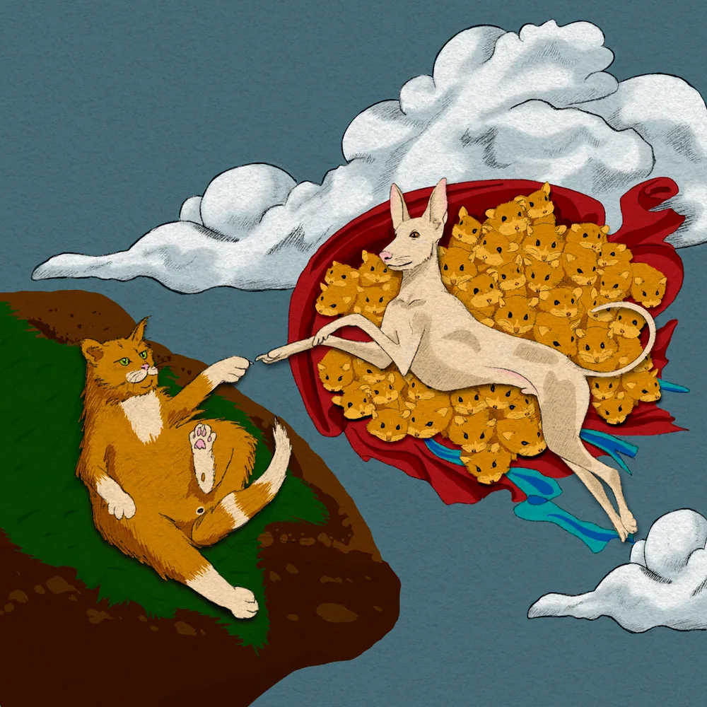 Cats and dogs. The creation of goodness