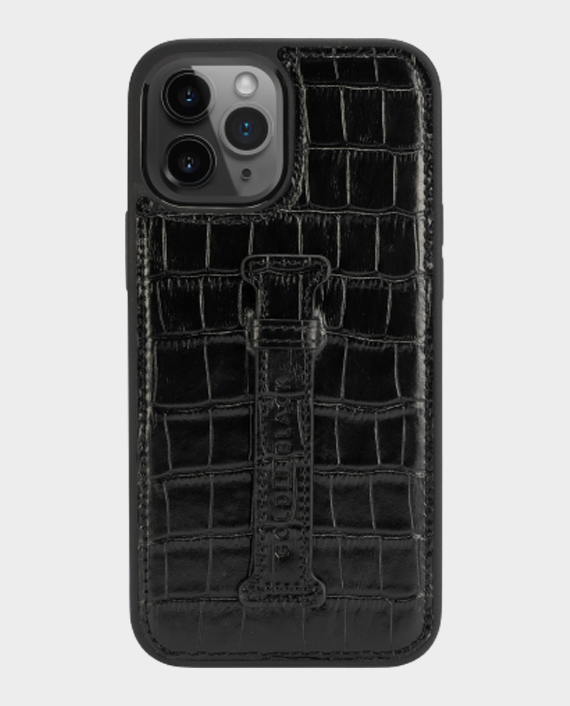 Gold black iphone 12 pro max finger holder case croco black