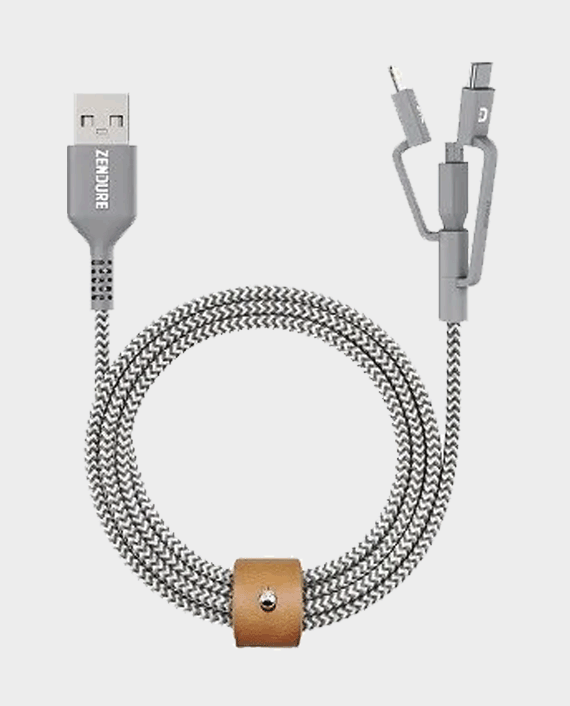 Zendure super cord 3 in 1 micro type c 8pin charge sync usb cable 100cm grey