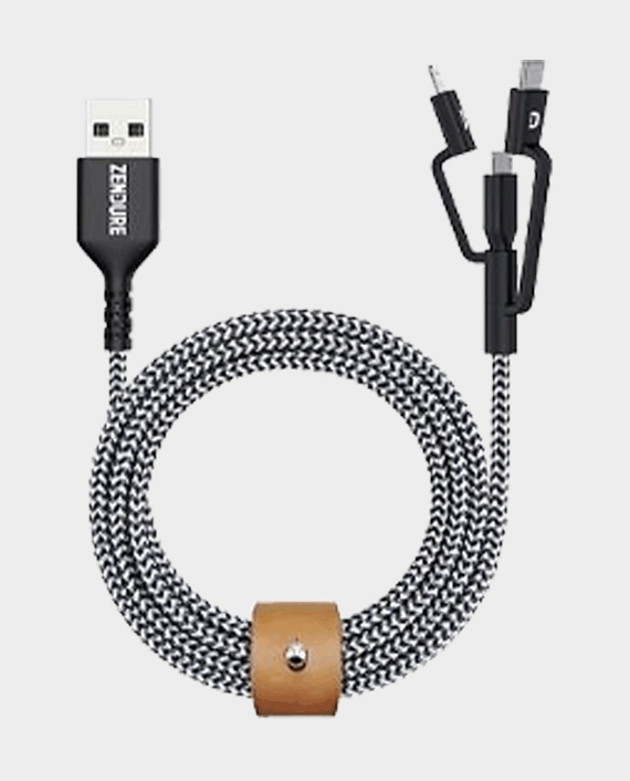Zendure super cord 3 in 1 micro type c 8pin charge sync usb cable 100cm black