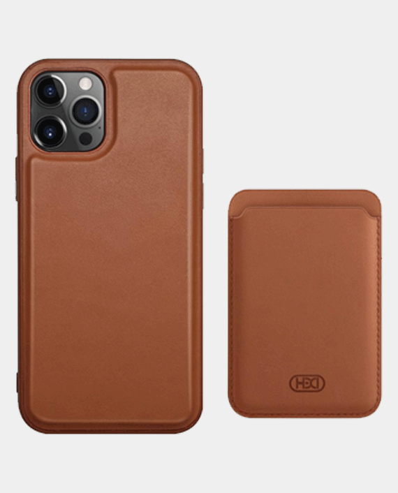 Heci iphone 12 pro max hdd 360 protection luxury case with card holder brown