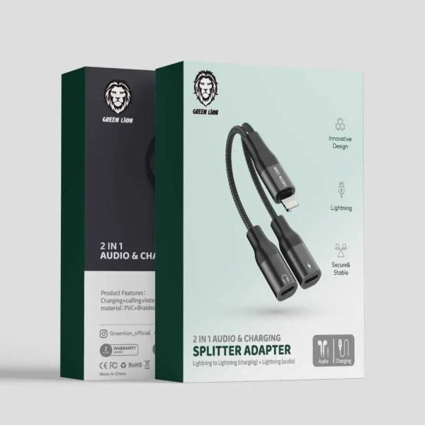 Green lion 2 in 1 audio and charge lightning adapter dual lightning in qatar 600x600