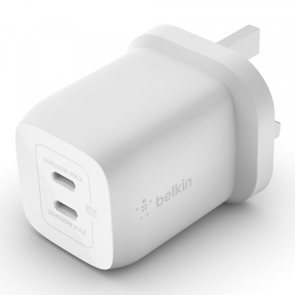 Belkin 65w dual usb c gan wall charger with pps white in qatar 600x600