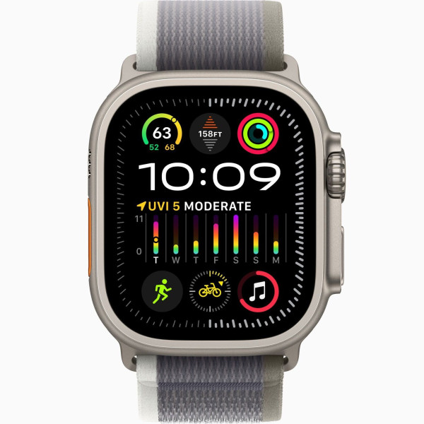 Apple watch ultra 2 gps cellular 49mm titanium case with green grey trail loop s m in qatar 600x600