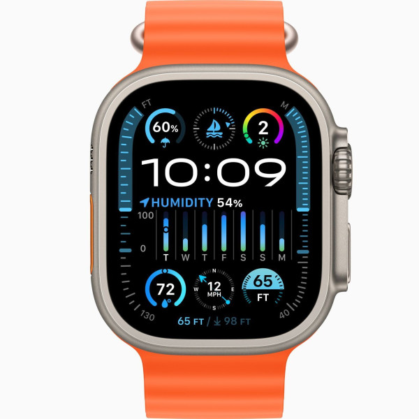 Apple watch ultra 2 gps cellular 49mm titanium case with orange ocean band in qatar 600x600
