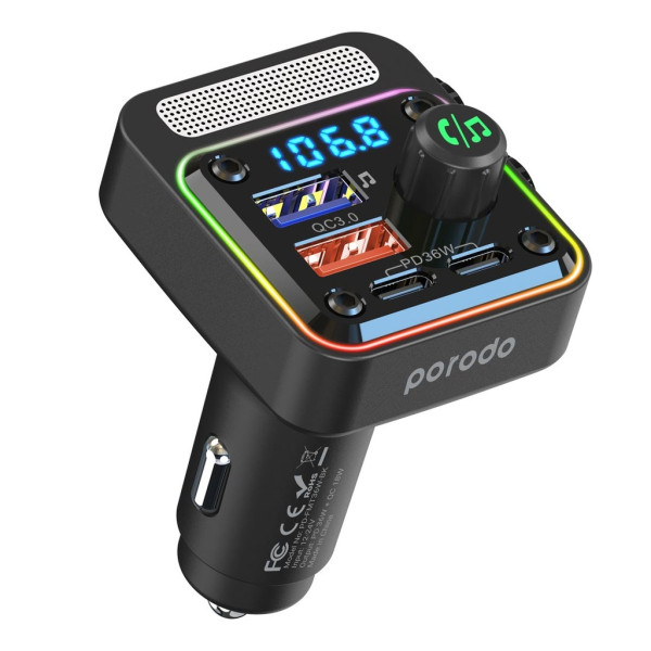 Porodo quick charge fm car charger dual usb c and usb a pd 36w black in qatar 600x600