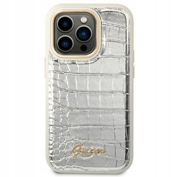 Guess pu leather silver pu croco case with metal camera outline for iphone 14 pro in qatar 600x600