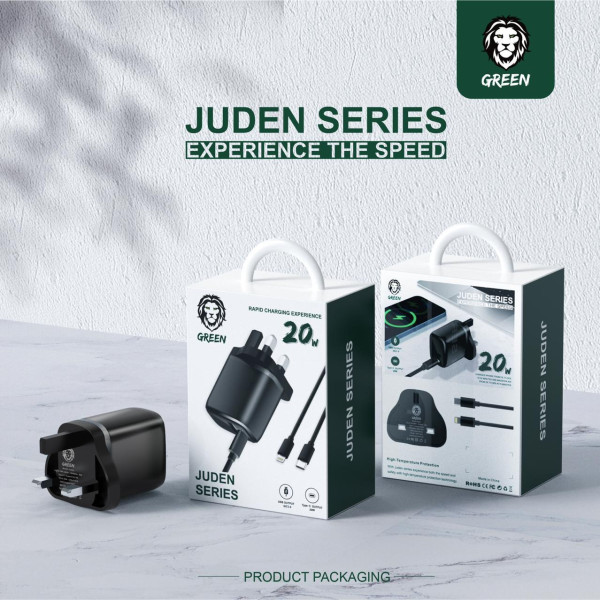 Green juden series pd wall charger 20w with type c to lighting in qatar 600x600w
