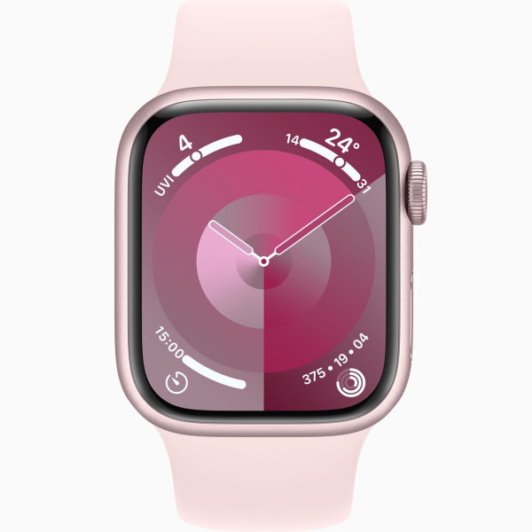 Apple watch series 9 gps 41mm pink aluminium case with light pink sport band s m mr933 in qatar 600x600