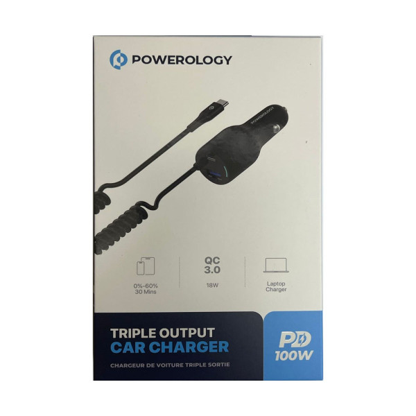Powerology triple port car charger pd 100w with type c cable in qatar 600x600