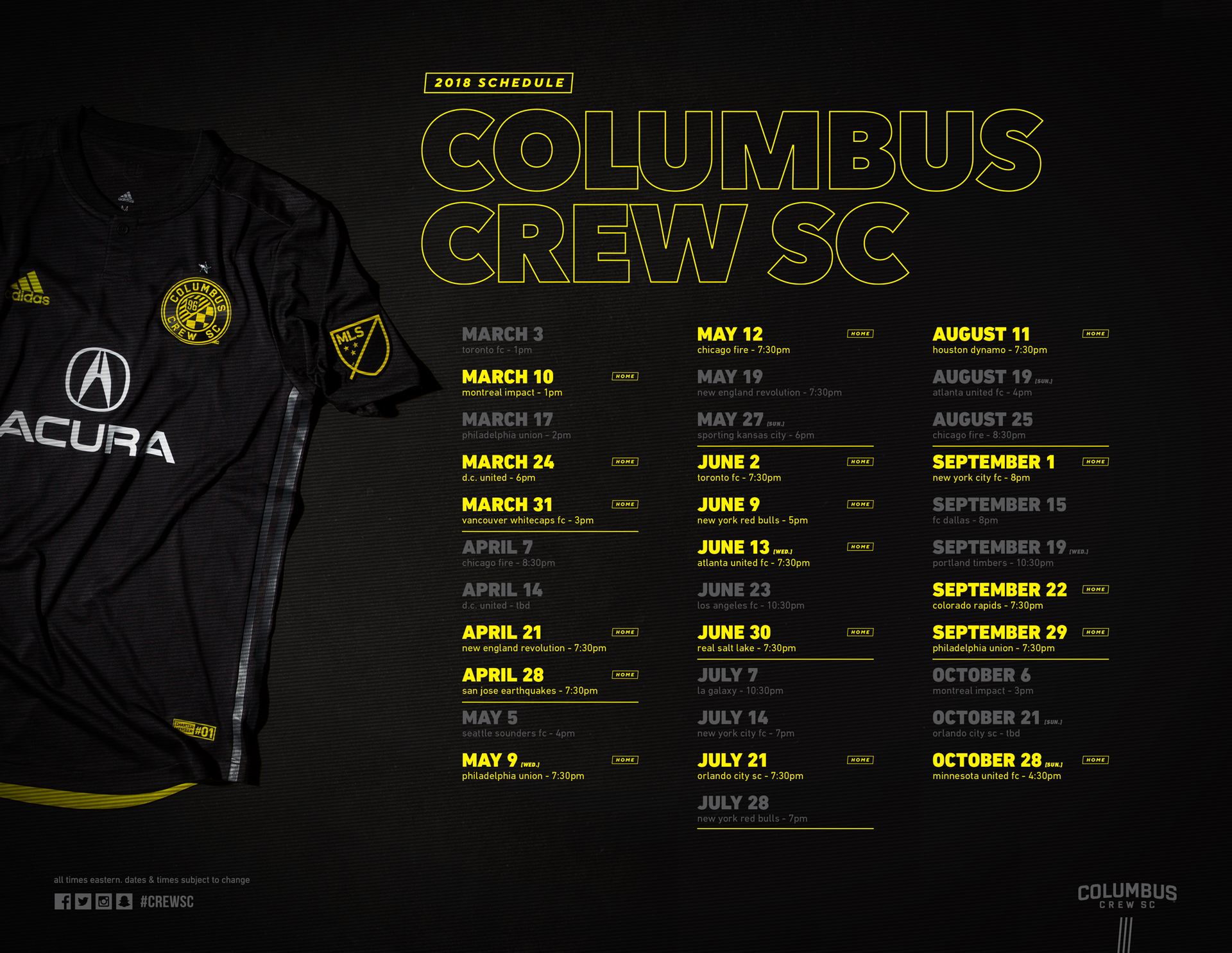 2018 updated Columbus Crew schedules