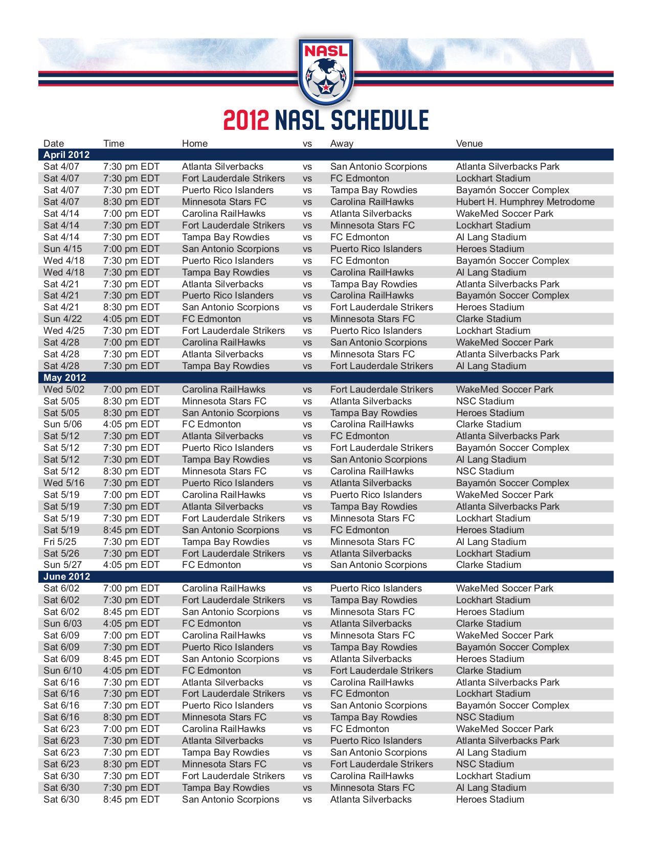 2012 (20120517) North American Soccer League (2011) schedules