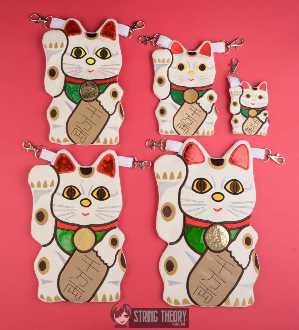 Maneki Neko Lucky Cat Partially Lined Zip Bag