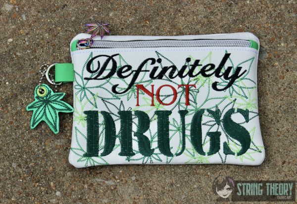 Definitely Not Drugs Fully Lined Zip Bag - Pot Version with Leaf Dangle - Image 5