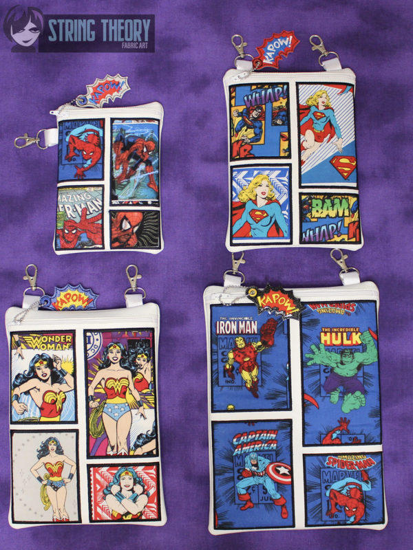 Comic Book Panel Appliqué Fully Lined Zip Bag