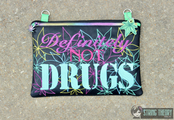 Definitely Not Drugs Fully Lined Zip Bag - Pot Version with Leaf Dangle - Image 2