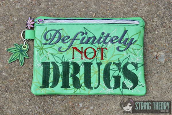 Definitely Not Drugs Fully Lined Zip Bag - Pot Version with Leaf Dangle - Image 4