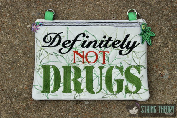 Definitely Not Drugs Fully Lined Zip Bag - Pot Version with Leaf Dangle - Image 3