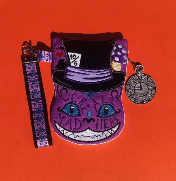 Cheshire Cat Partially Lined Zip Bag with Clock Dangle - Image 3