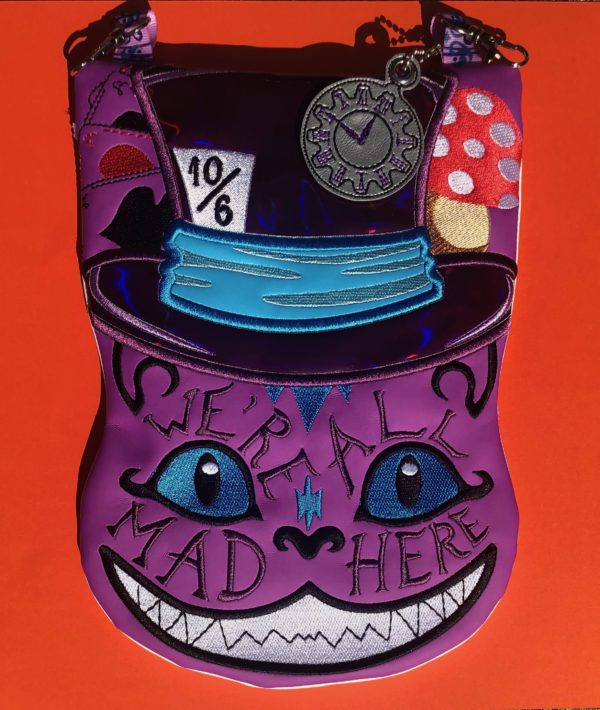 Cheshire Cat Partially Lined Zip Bag with Clock Dangle - Image 2