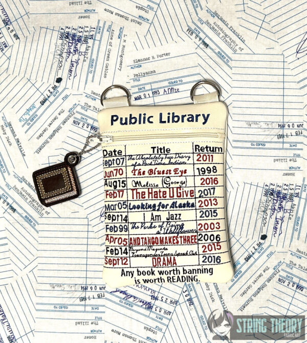 2013-2022 Edition Banned Books Library Card Fully Lined Zip Bag with Dangles - Image 2