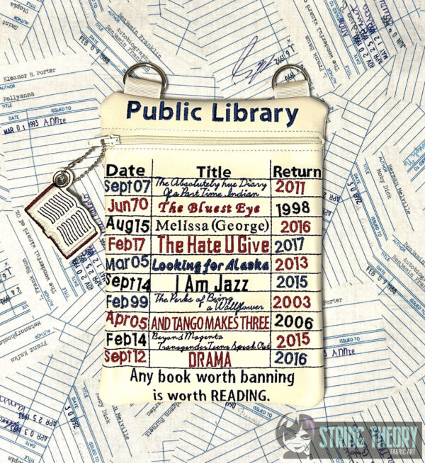 2013-2022 Edition Banned Books Library Card Fully Lined Zip Bag with Dangles - Image 3