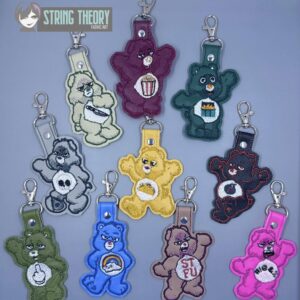 Don't Care Bear ITH snap tab key fob machine embroidery design Bundle