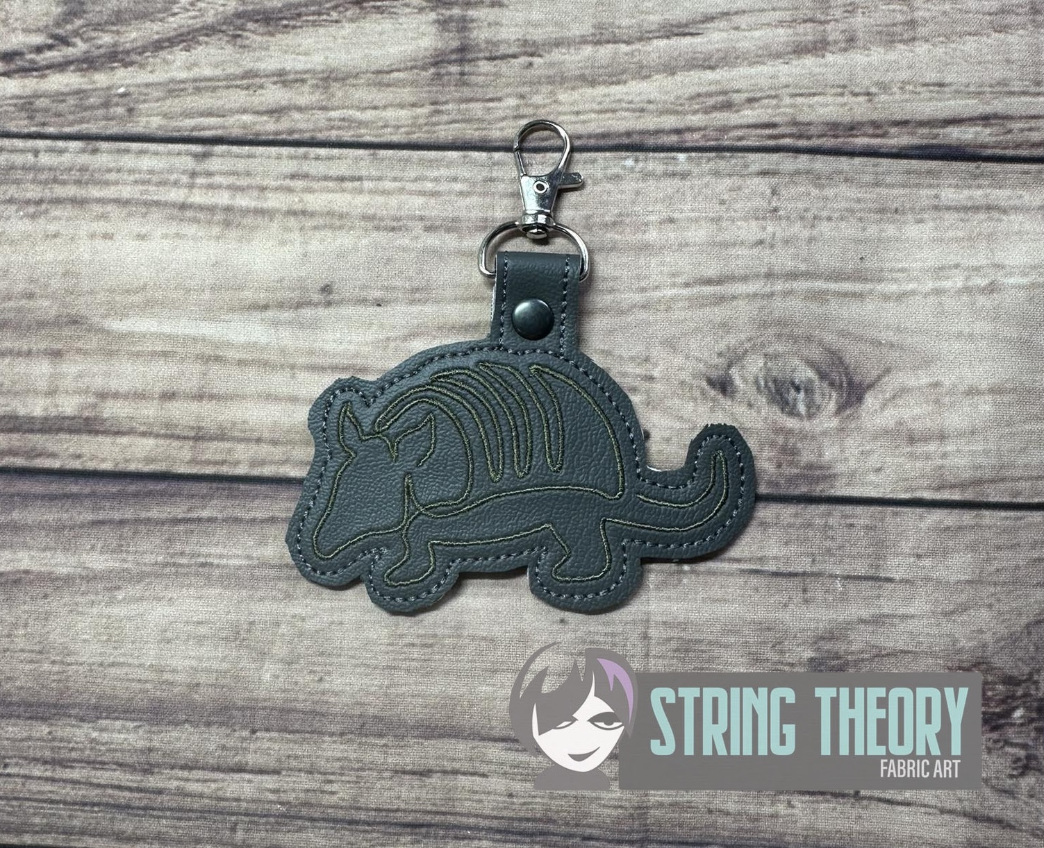 Continuous Line Armadillo fob ITH machine embroidery design